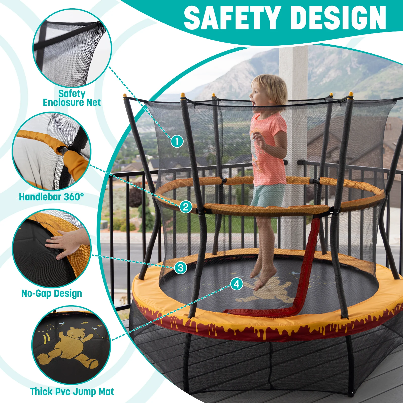 Skywalker Trampolines 60in Winnie the Pooh Mini Trampoline for Kids - Image 4